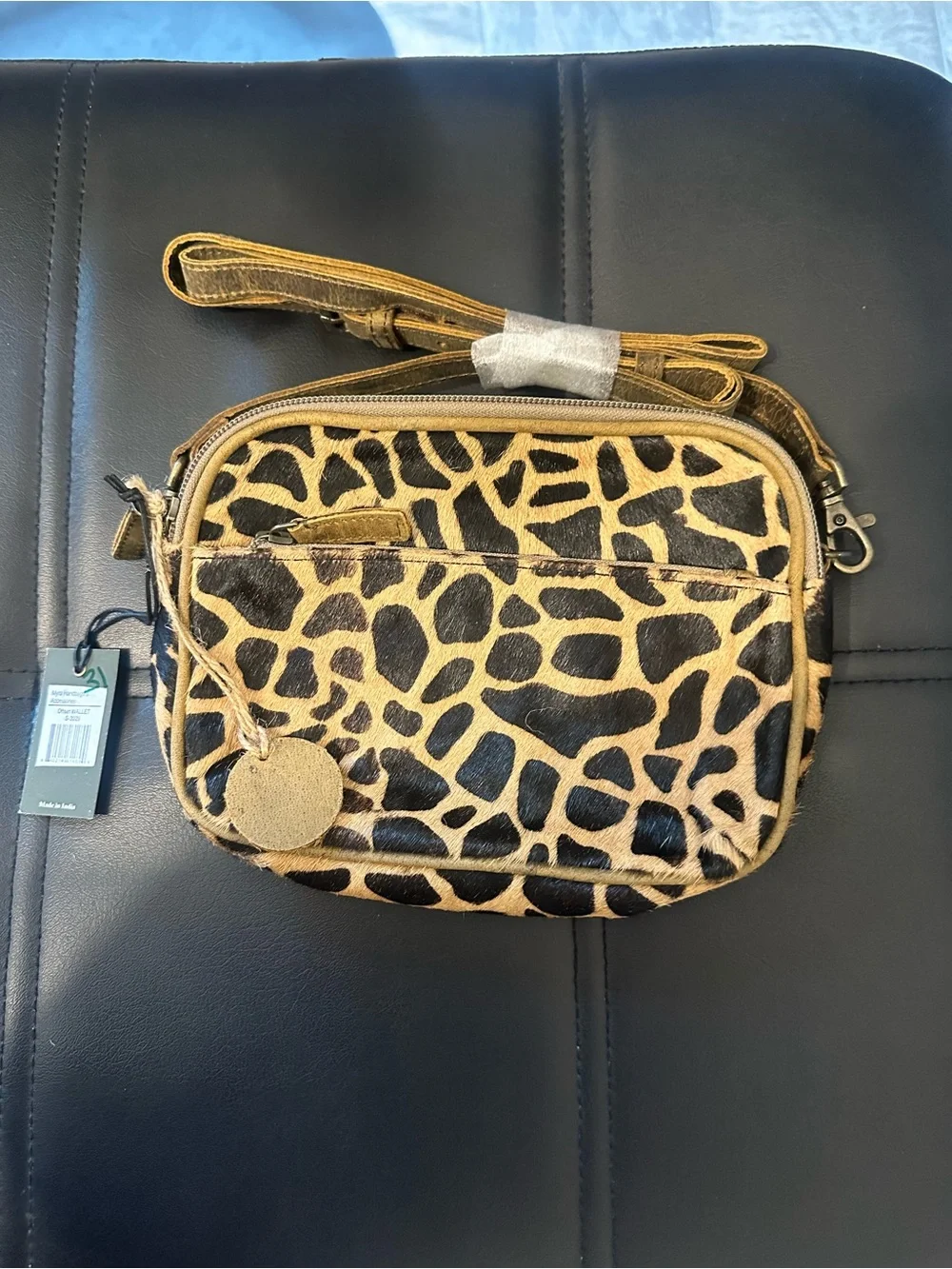Myra Bag Leopard Haircalf Messenger - Black & Tan